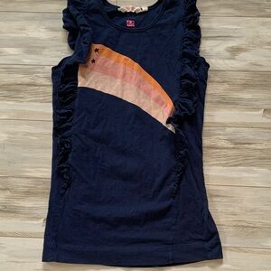 MUNSTER Navy Ruffle Side Dress with Sunset Stripe